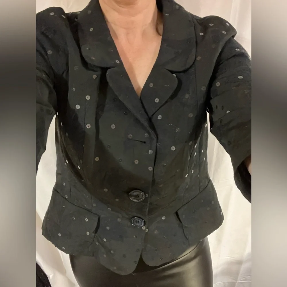 Sônia Bogner womens evening Jacket small Black Sequin Collar shimmer 3/4 sleeve  - Picture 2 of 16